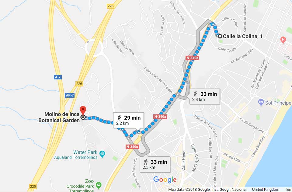 Google maps from La Colina to Botanical gardens