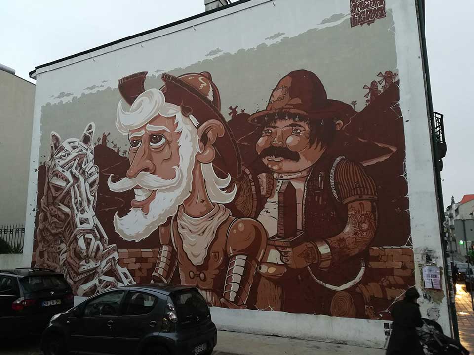 Don Quixote & Sancho Panca mural in Porto